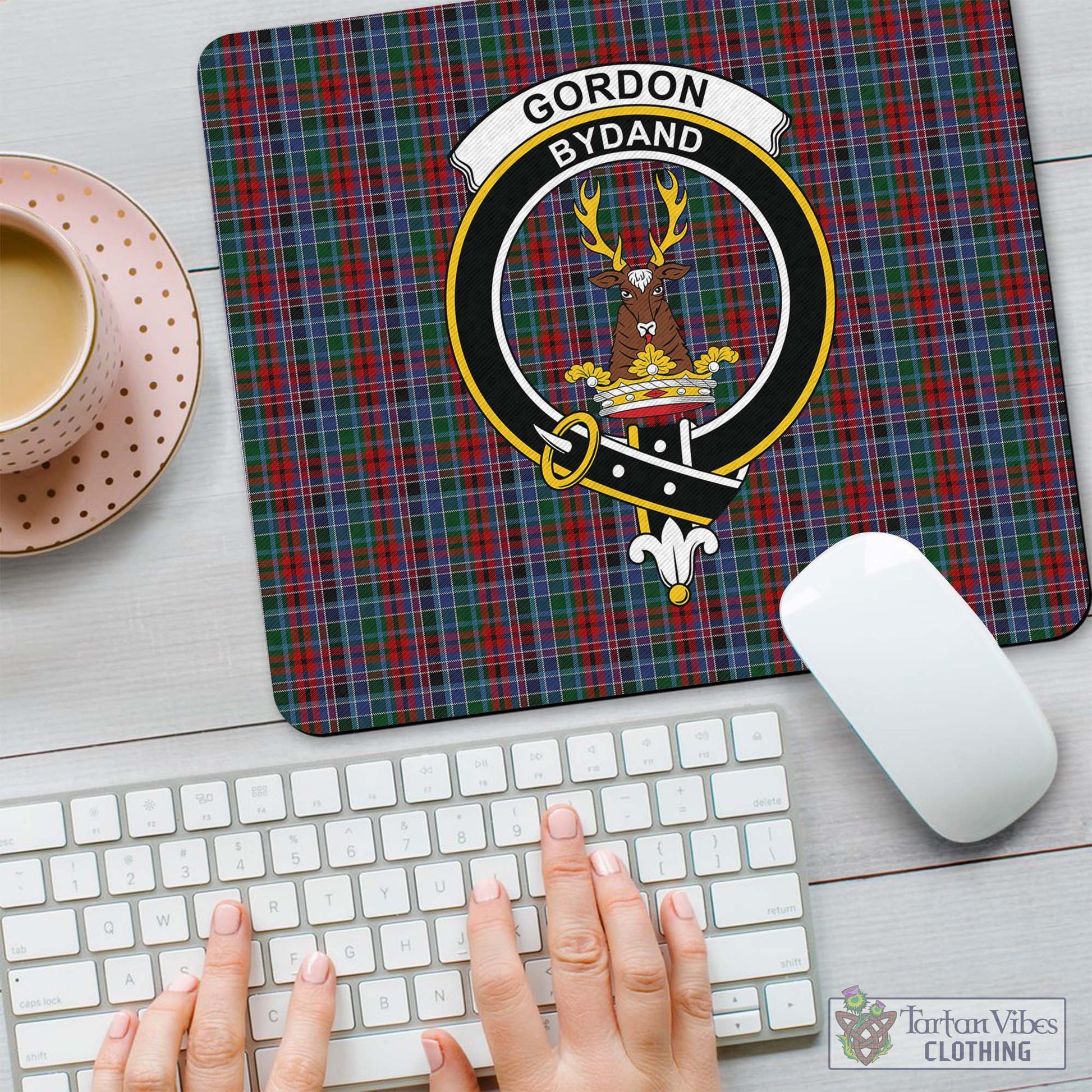 Tartan Vibes Clothing Gordon Red Tartan Mouse Pad with Family Crest