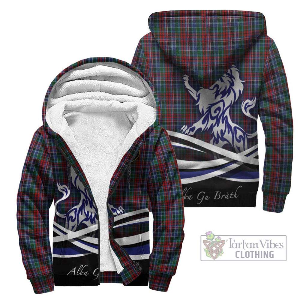 Gordon Red Tartan Sherpa Hoodie with Alba Gu Brath Regal Lion Emblem Unisex - Tartanvibesclothing Shop