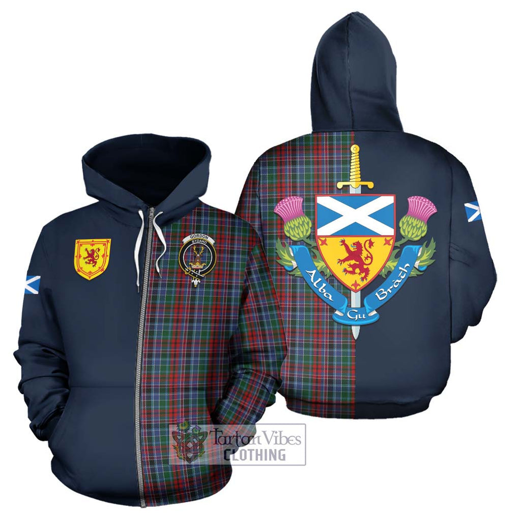 Tartan Vibes Clothing Gordon Red Tartan Hoodie with Scottish Lion Royal Arm Half Style