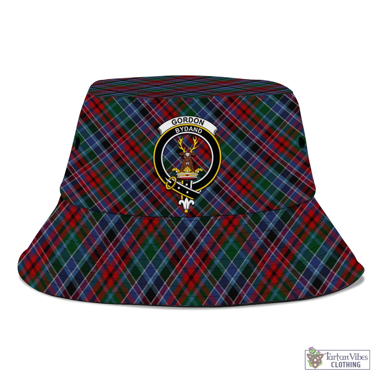 Tartan Vibes Clothing Gordon Red Tartan Bucket Hat with Family Crest