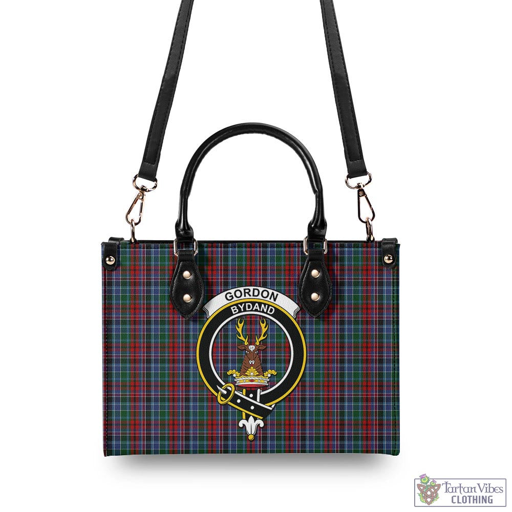 Tartan Vibes Clothing Gordon Red Tartan Luxury Leather Handbags with Family Crest