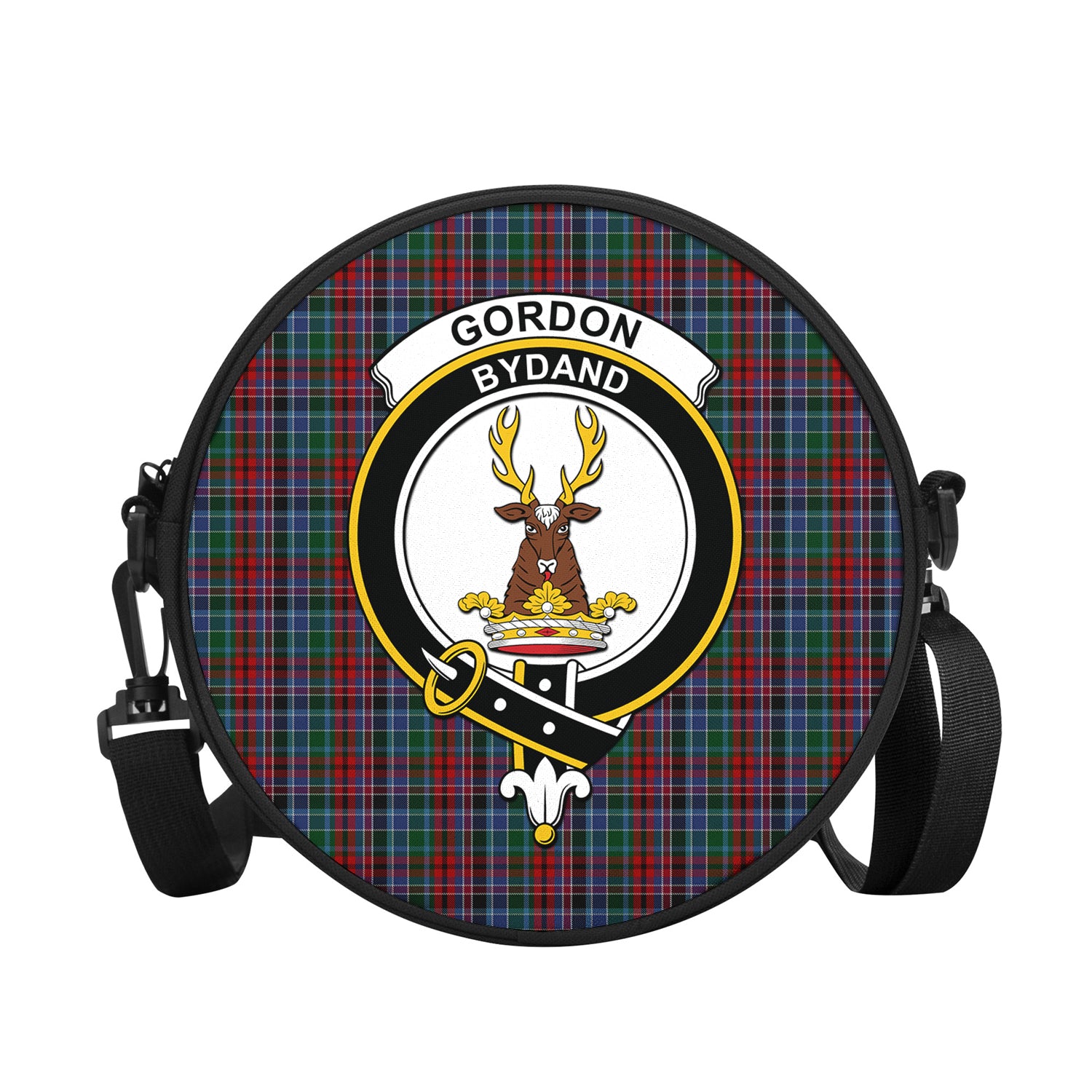 gordon-red-tartan-round-satchel-bags-with-family-crest