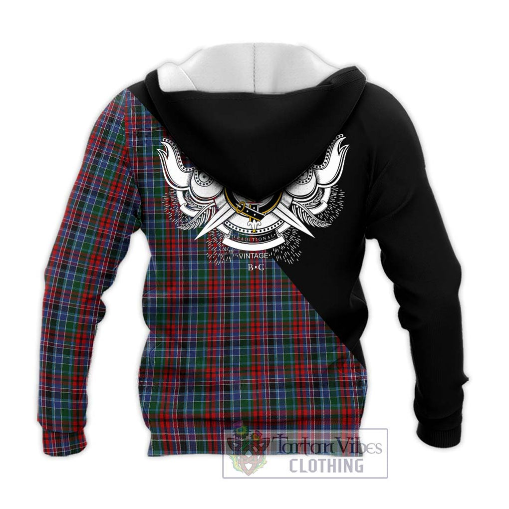 Gordon Red Tartan Knitted Hoodie with Family Crest and Military Logo Style - Tartanvibesclothing Shop