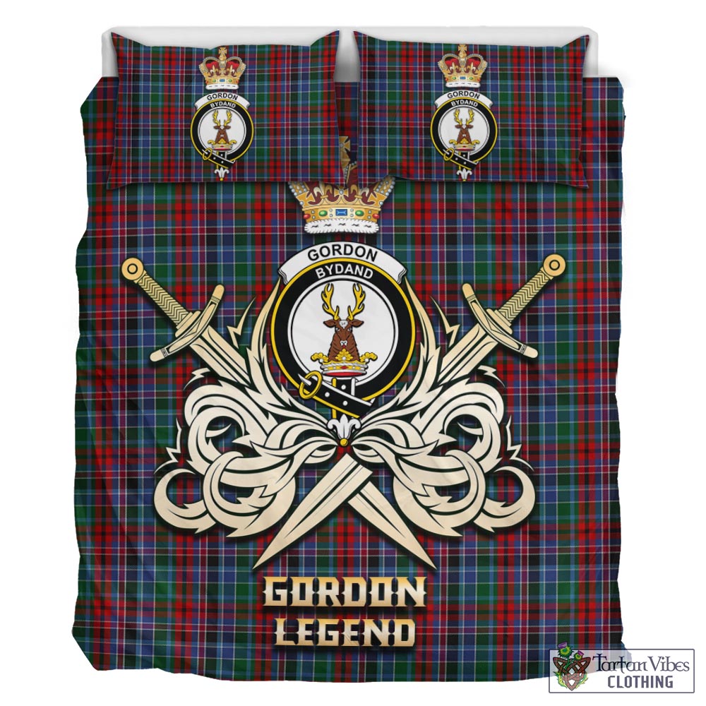 Tartan Vibes Clothing Gordon Red Tartan Bedding Set with Clan Crest and the Golden Sword of Courageous Legacy