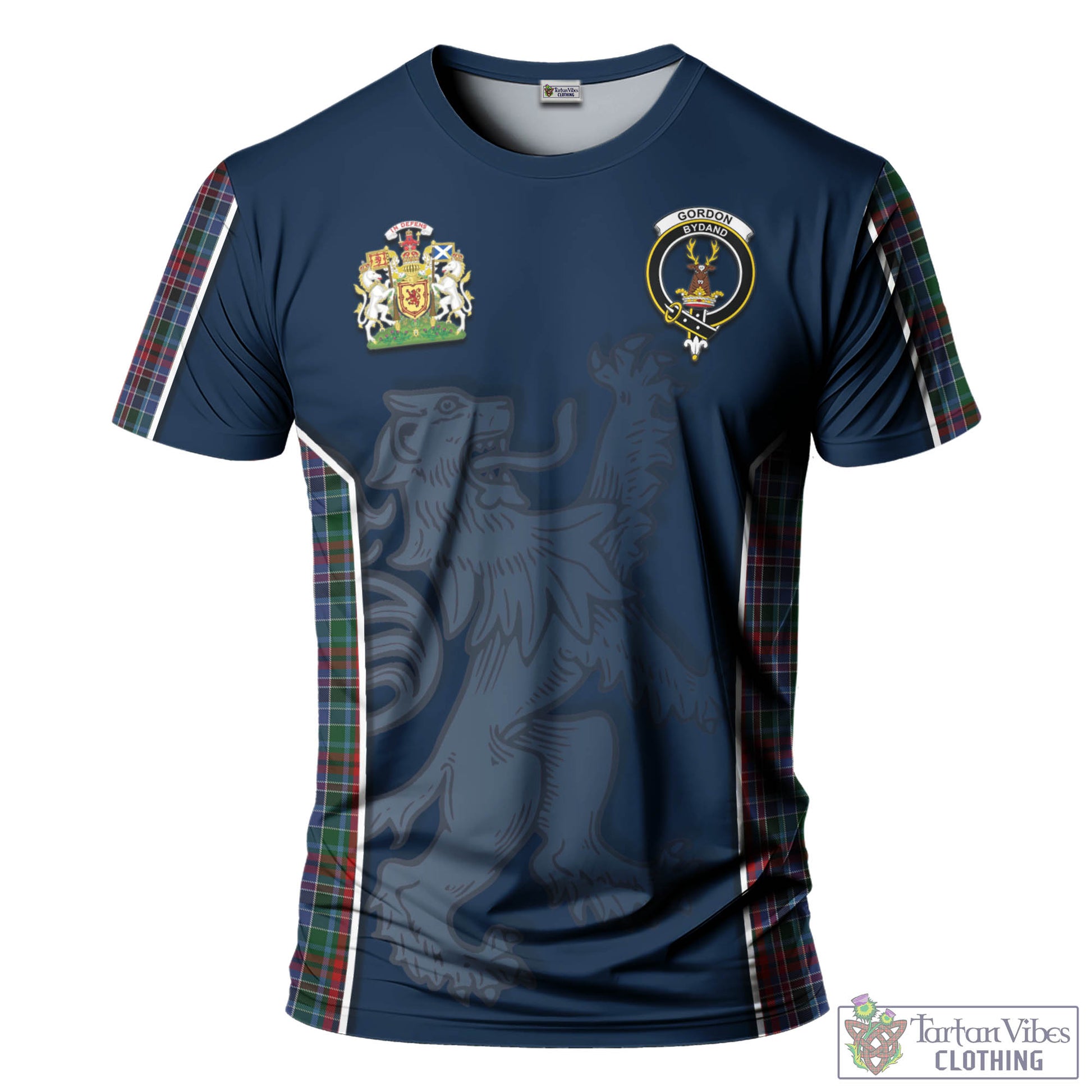 Tartan Vibes Clothing Gordon Red Tartan T-Shirt with Family Crest and Lion Rampant Vibes Sport Style