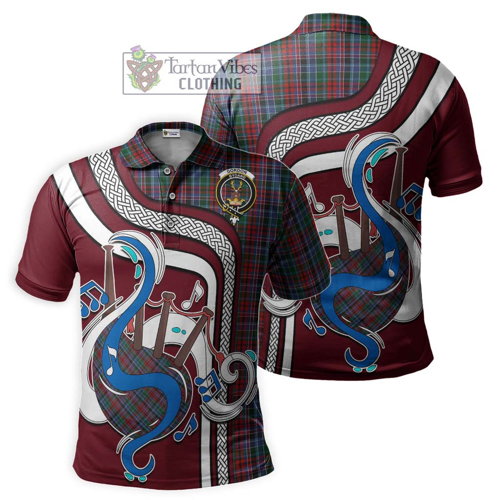 Tartan Vibes Clothing Gordon Red Tartan Polo Shirt with Epic Bagpipe Style