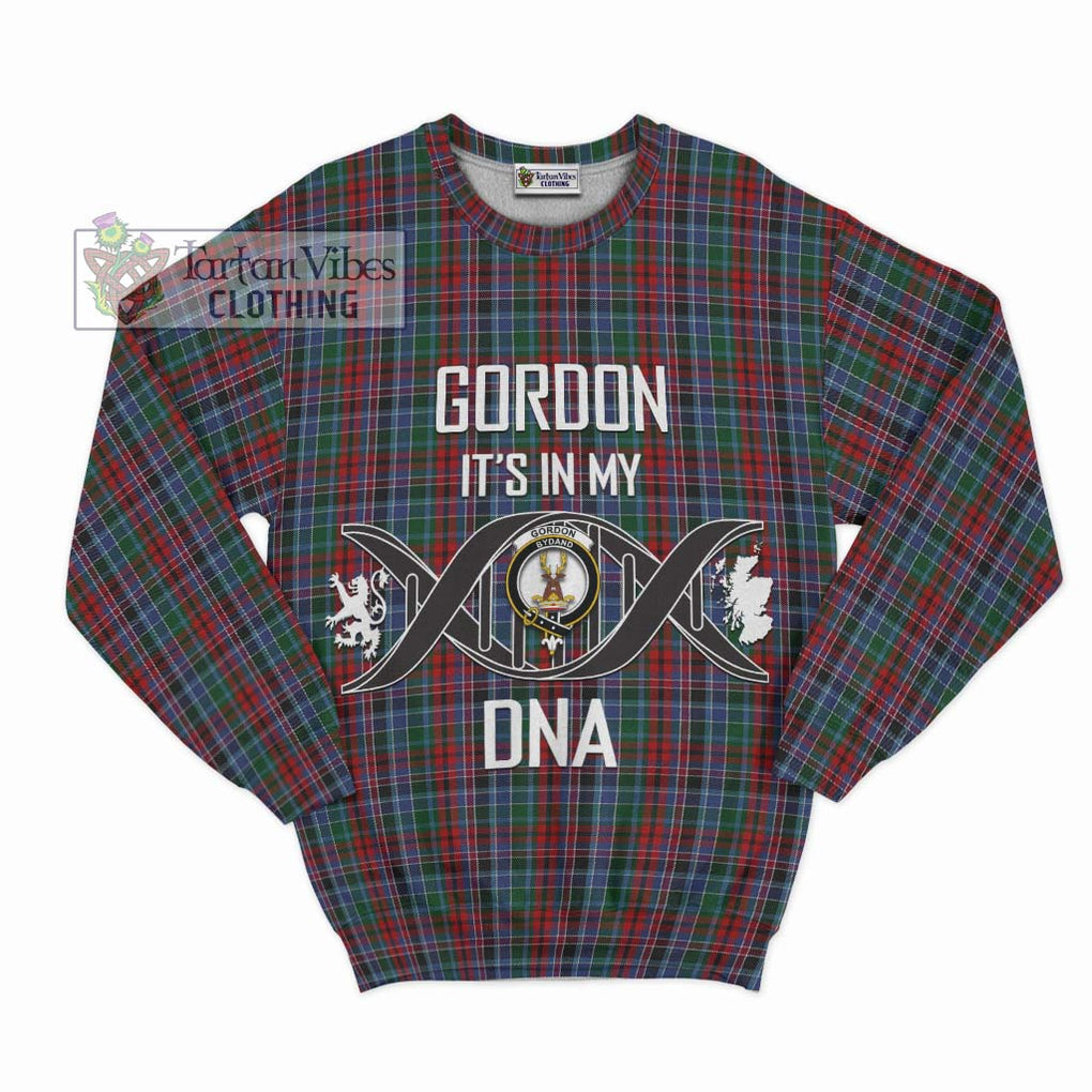 Gordon Red Tartan Sweatshirt with Family Crest DNA In Me Style - Tartanvibesclothing Shop