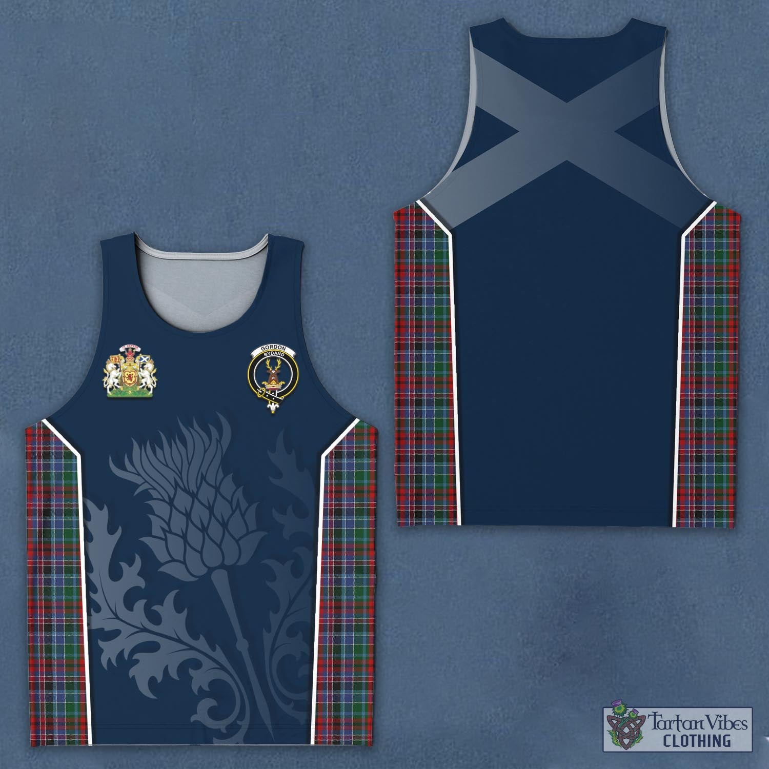 Tartan Vibes Clothing Gordon Red Tartan Men's Tanks Top with Family Crest and Scottish Thistle Vibes Sport Style