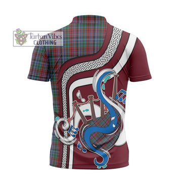 Gordon Red Tartan Zipper Polo Shirt with Epic Bagpipe Style