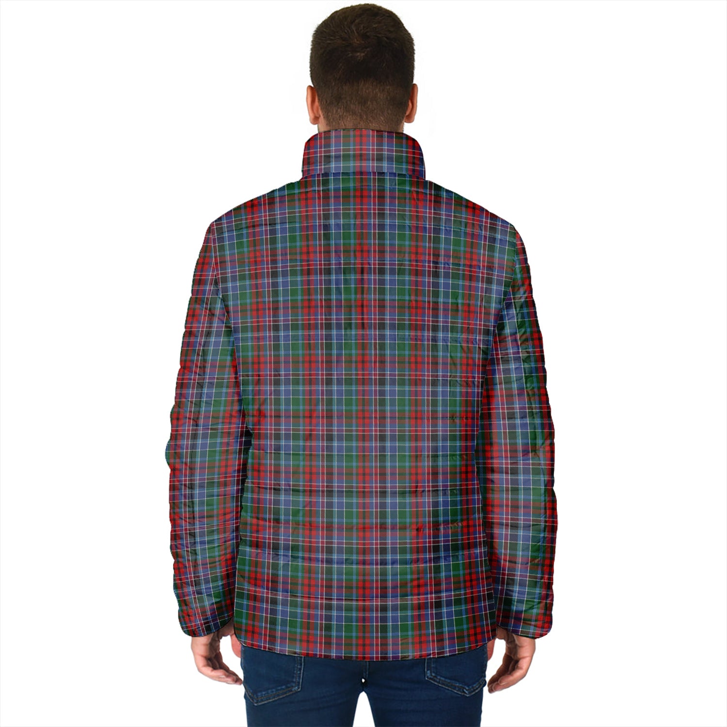 Gordon Red Tartan Padded Jacket with Family Crest - Tartanvibesclothing