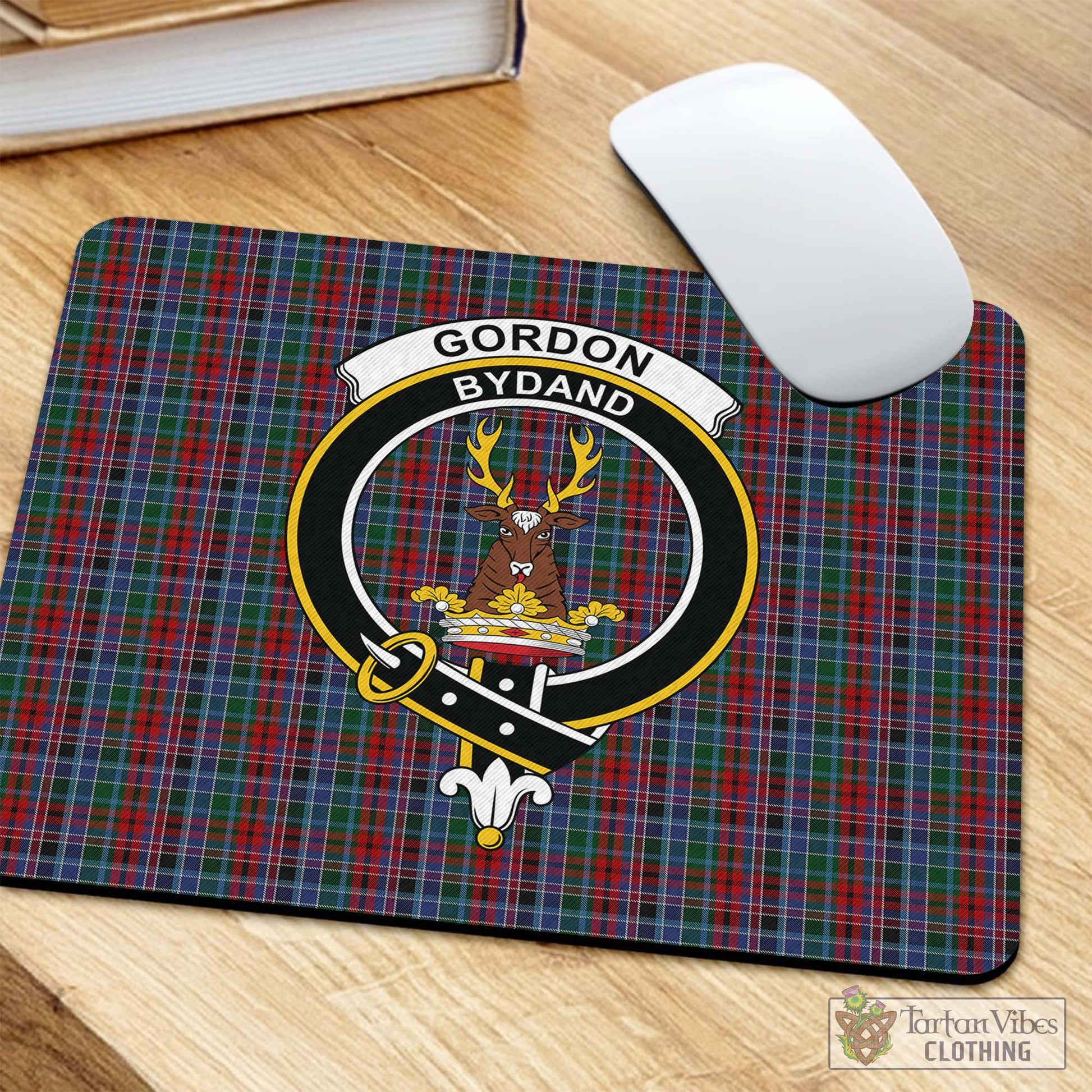 Tartan Vibes Clothing Gordon Red Tartan Mouse Pad with Family Crest