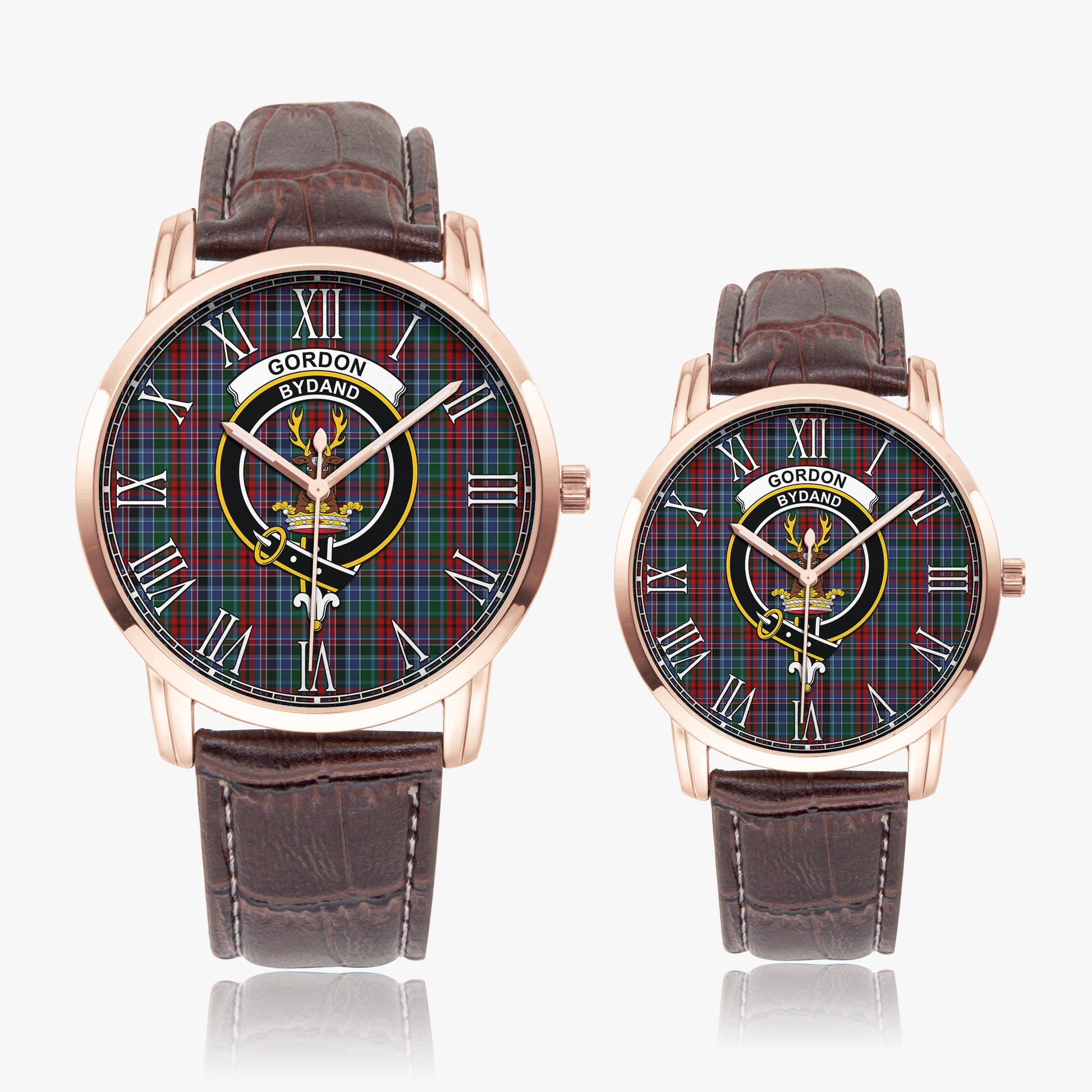 Gordon Red Tartan Family Crest Leather Strap Quartz Watch - Tartanvibesclothing