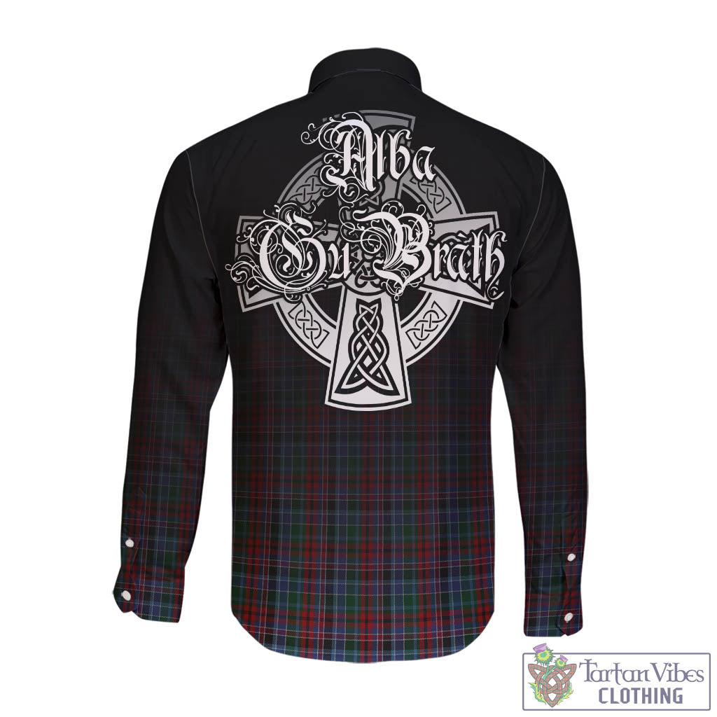 Tartan Vibes Clothing Gordon Red Tartan Long Sleeve Button Up Featuring Alba Gu Brath Family Crest Celtic Inspired