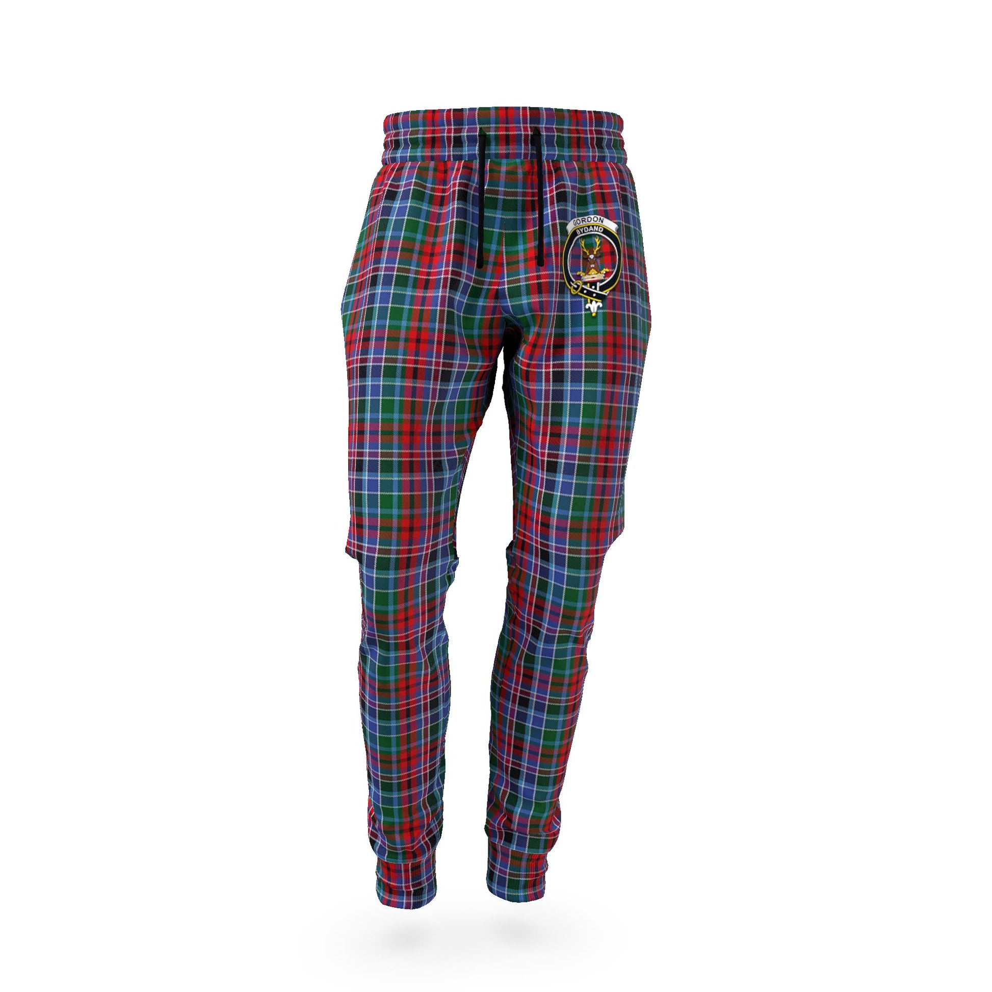 Gordon Red Tartan Joggers Pants with Family Crest - Tartan Vibes Clothing