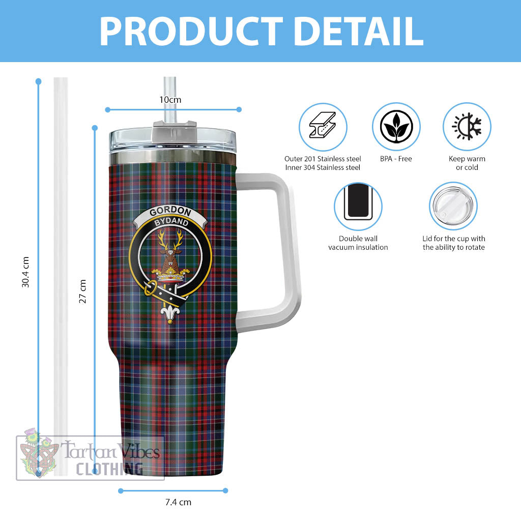 Tartan Vibes Clothing Gordon Red Tartan and Family Crest Tumbler with Handle