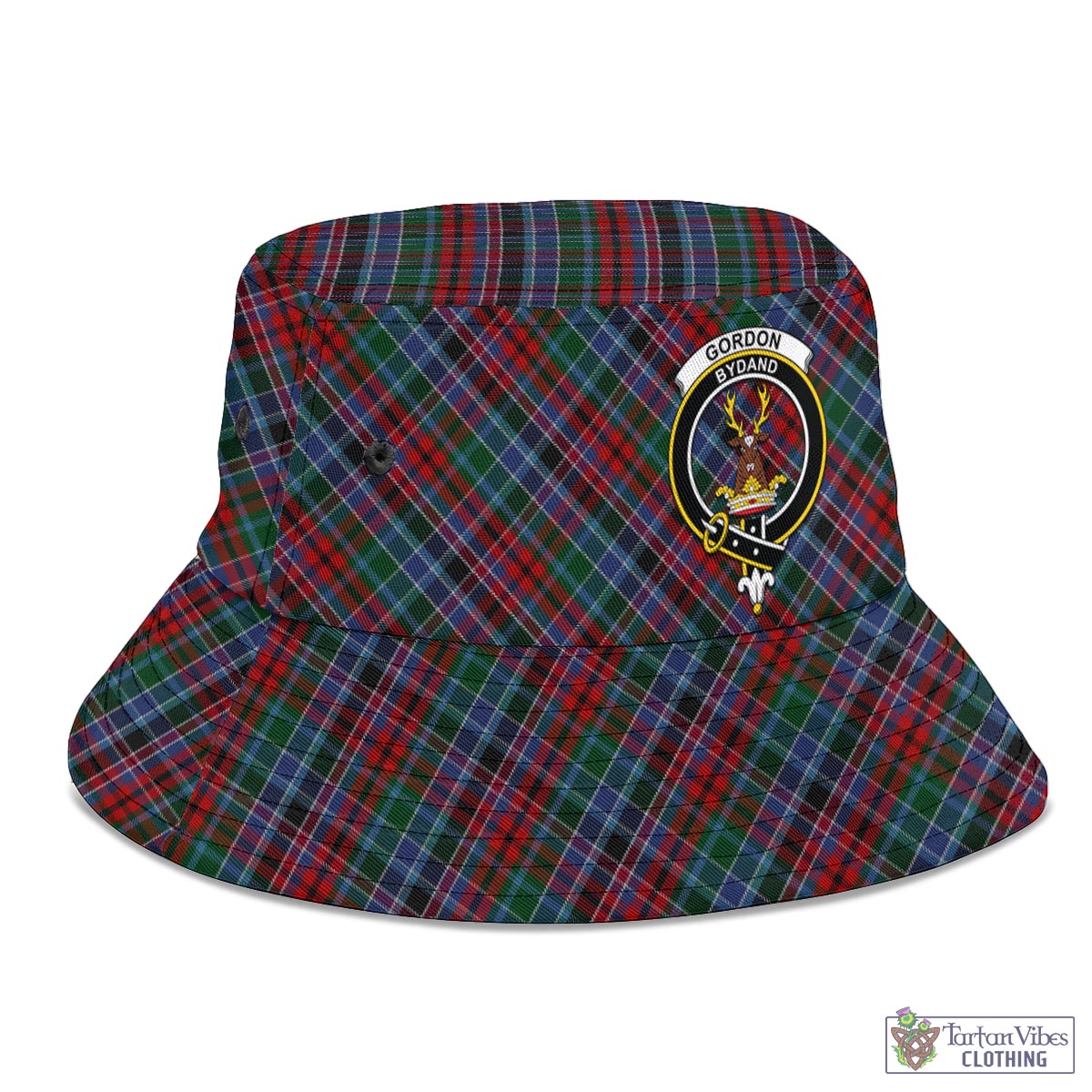 Tartan Vibes Clothing Gordon Red Tartan Bucket Hat with Family Crest