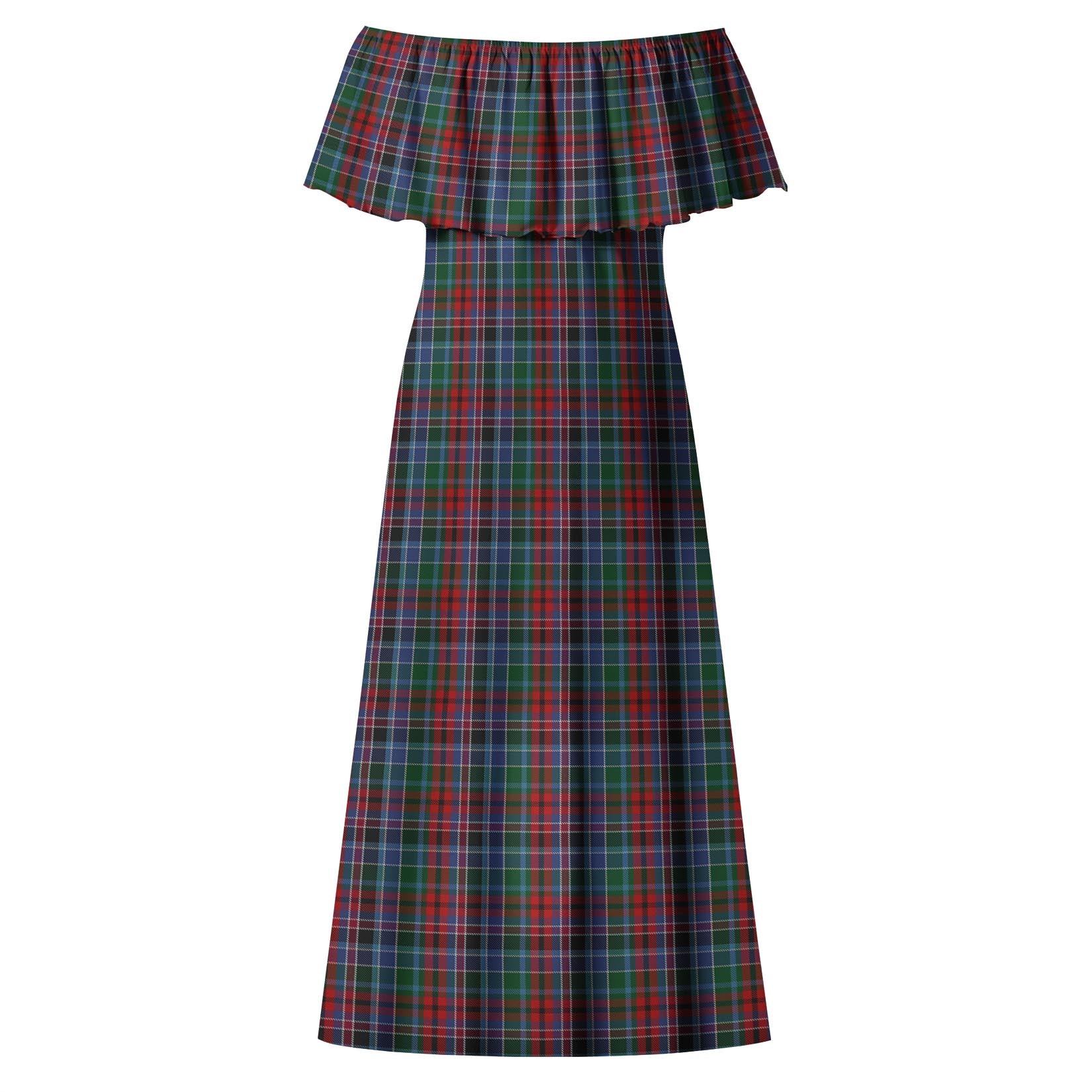 Gordon Red Tartan Off Shoulder Long Dress - Tartanvibesclothing