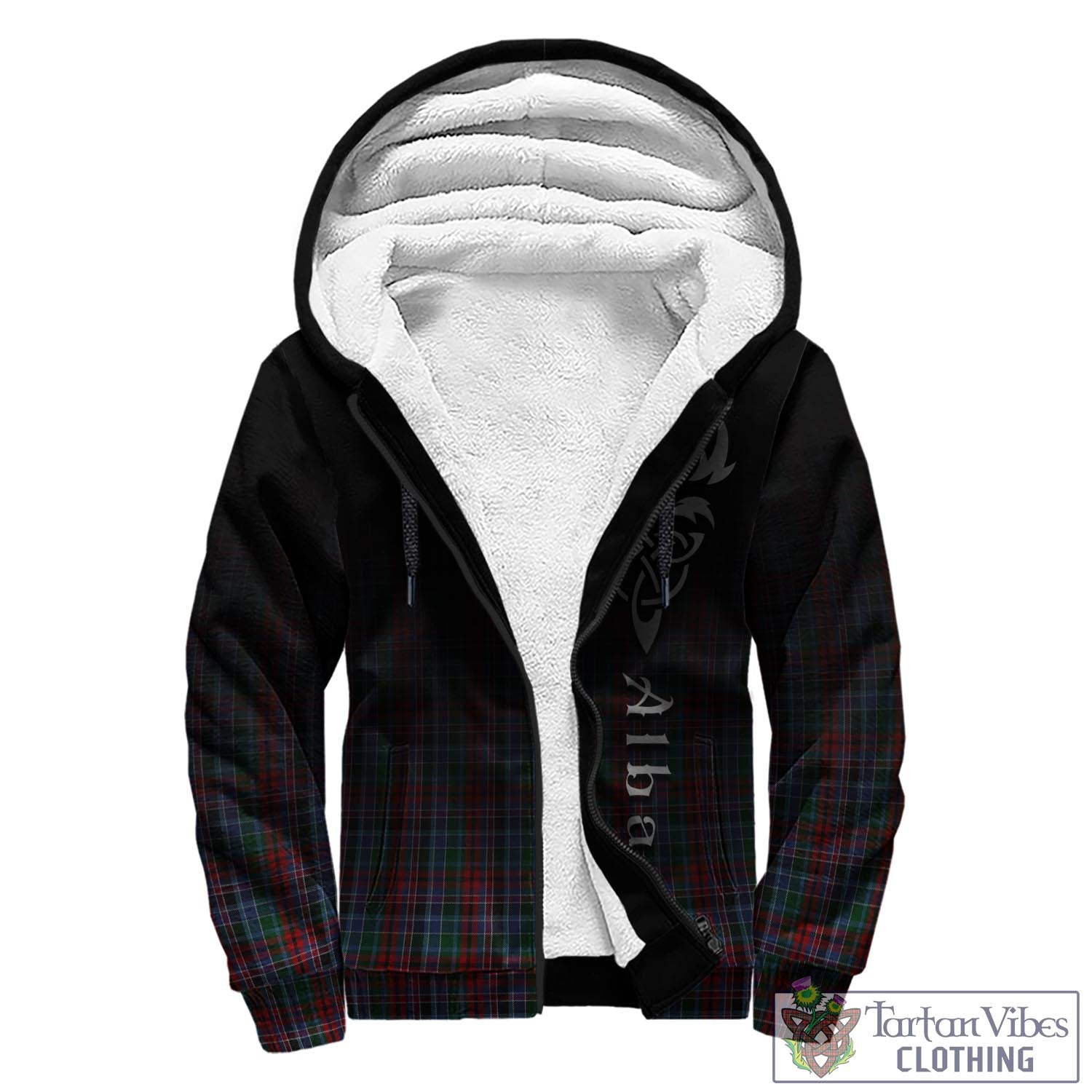 Tartan Vibes Clothing Gordon Red Tartan Sherpa Hoodie Featuring Alba Gu Brath Family Crest Celtic Inspired