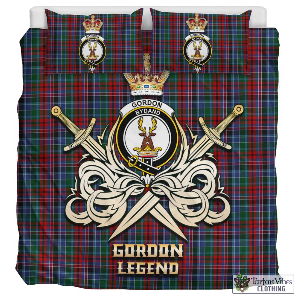 Tartan Vibes Clothing Gordon Red Tartan Bedding Set with Clan Crest and the Golden Sword of Courageous Legacy