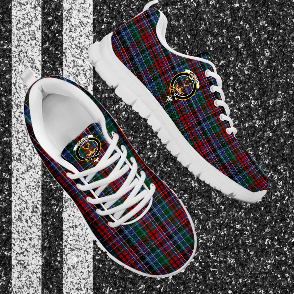 Gordon Red Tartan Sneakers with Family Crest - Tartan Vibes Clothing