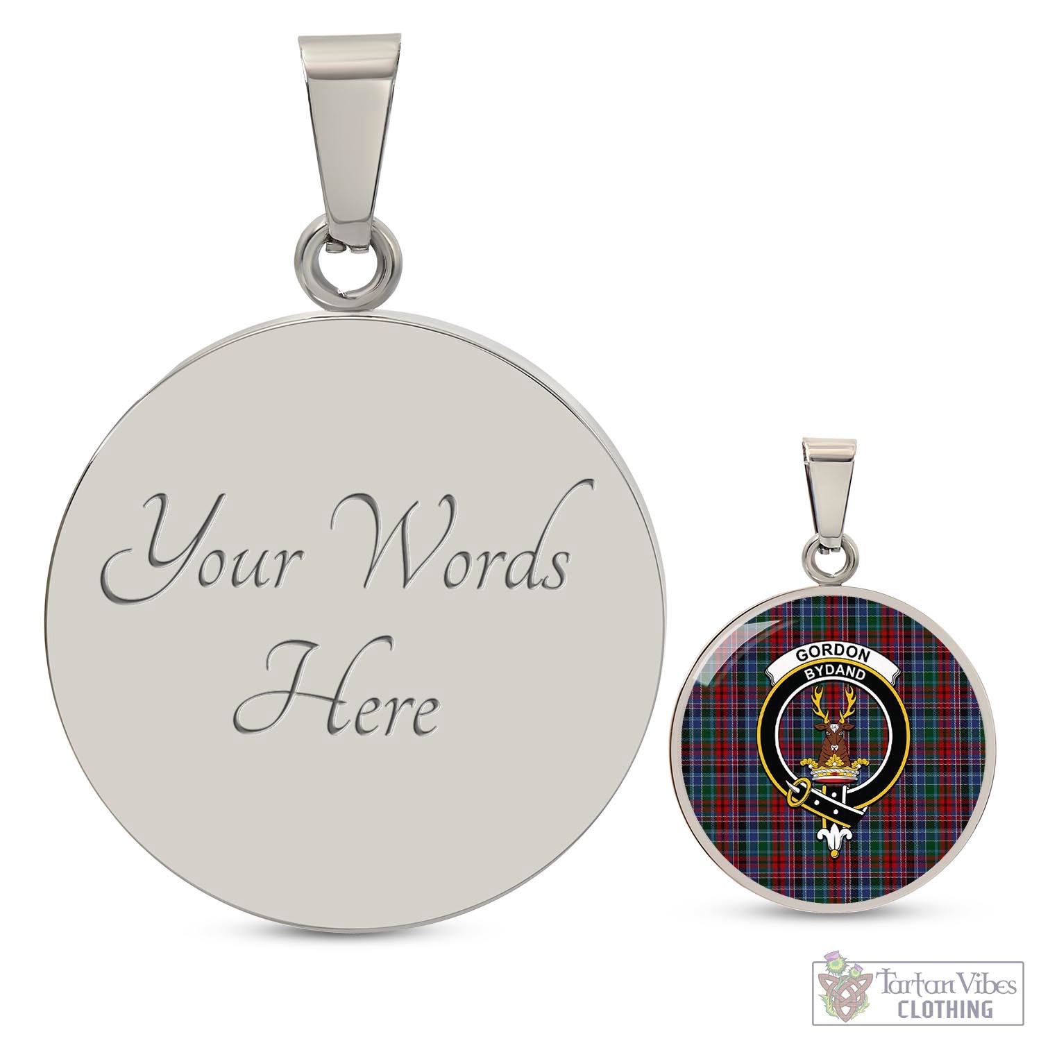 Tartan Vibes Clothing Gordon Red Tartan Circle Necklace with Family Crest