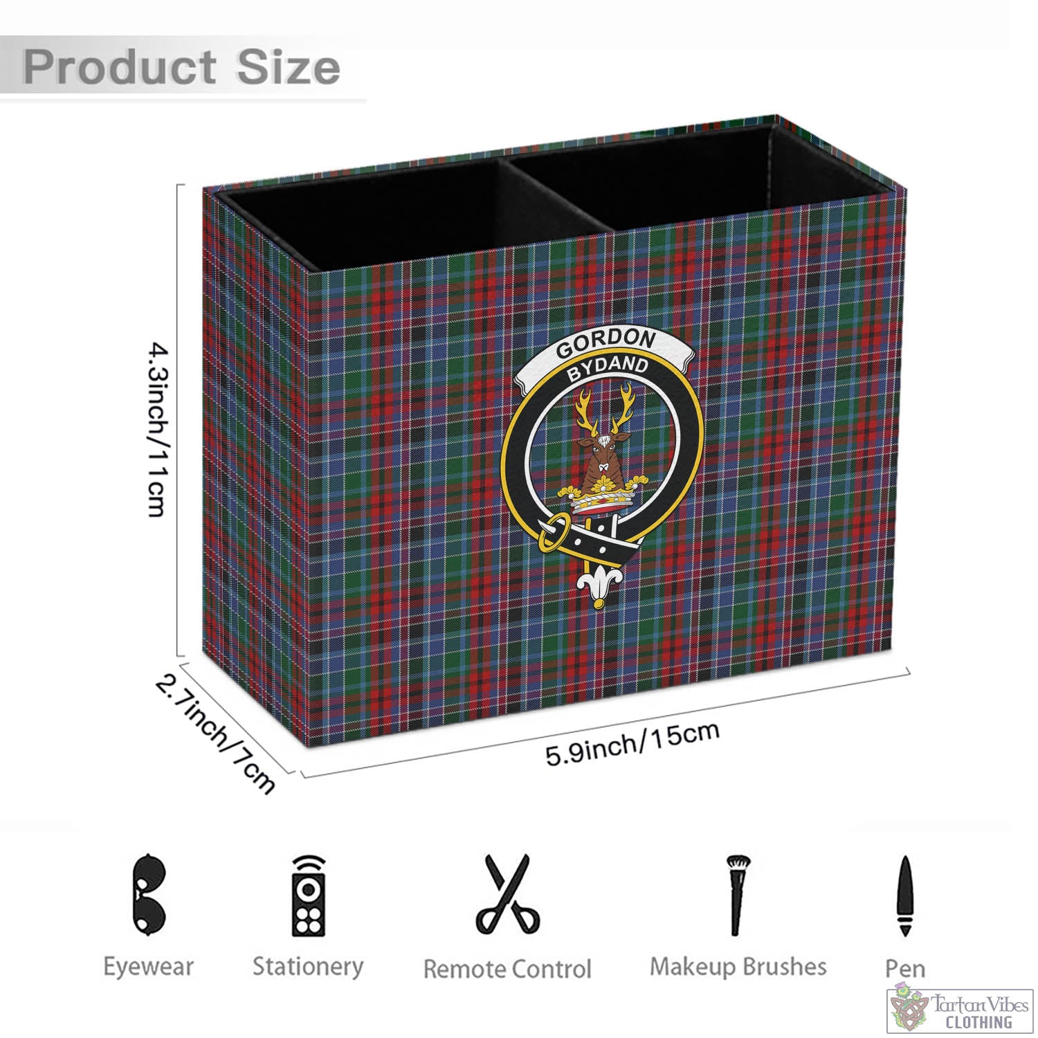 Tartan Vibes Clothing Gordon Red Tartan Pen Holder with Family Crest