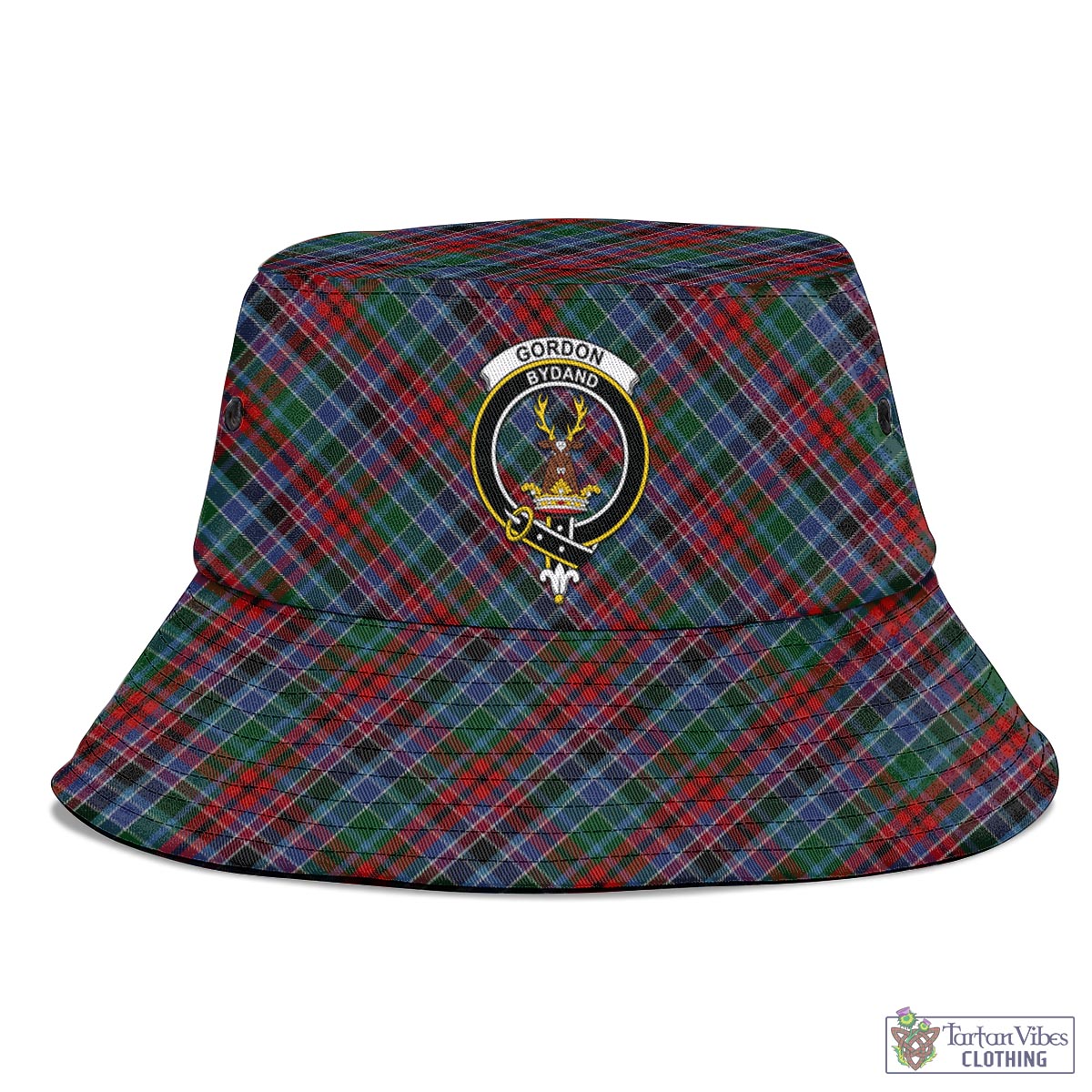 Tartan Vibes Clothing Gordon Red Tartan Bucket Hat with Family Crest