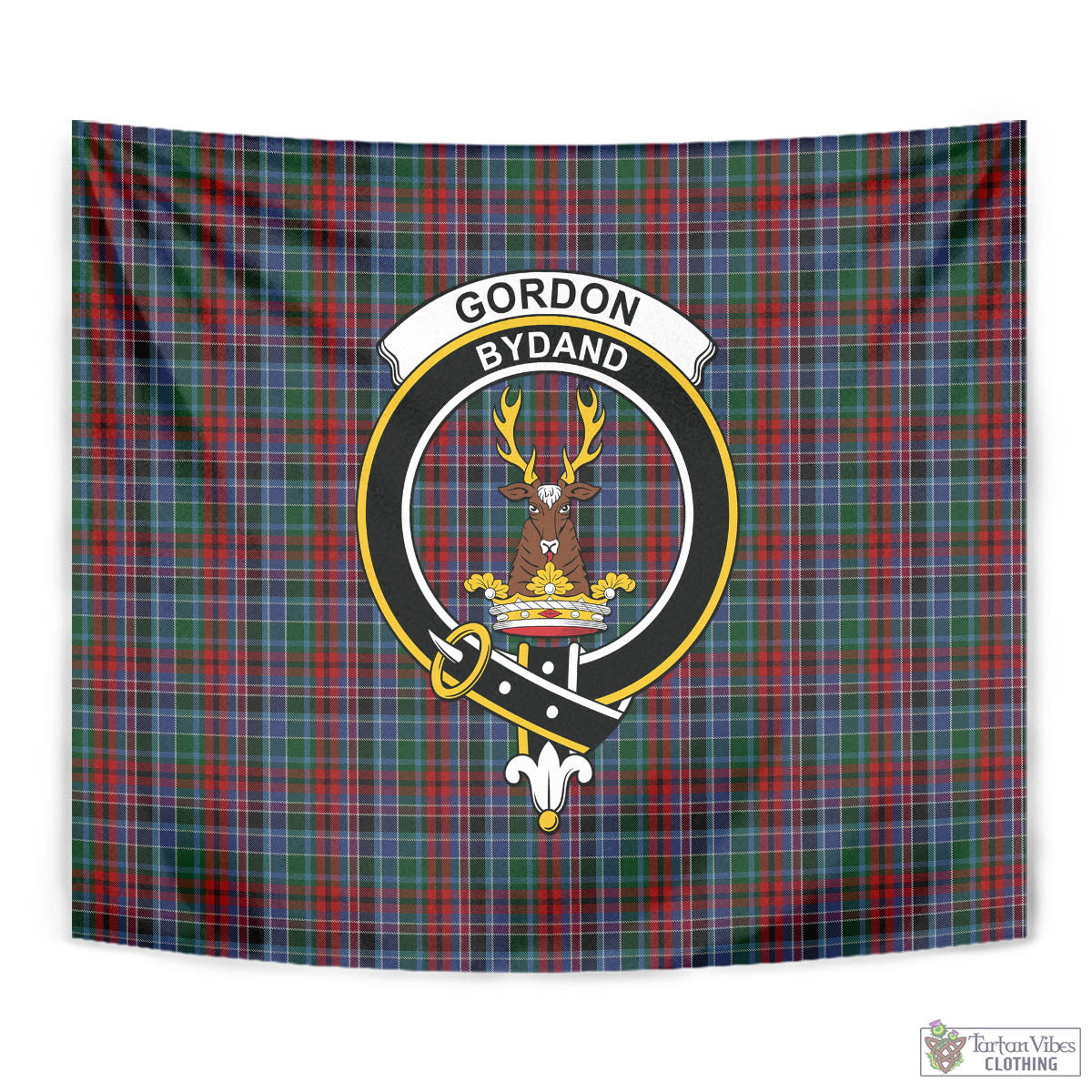 Tartan Vibes Clothing Gordon Red Tartan Tapestry Wall Hanging and Home Decor for Room with Family Crest