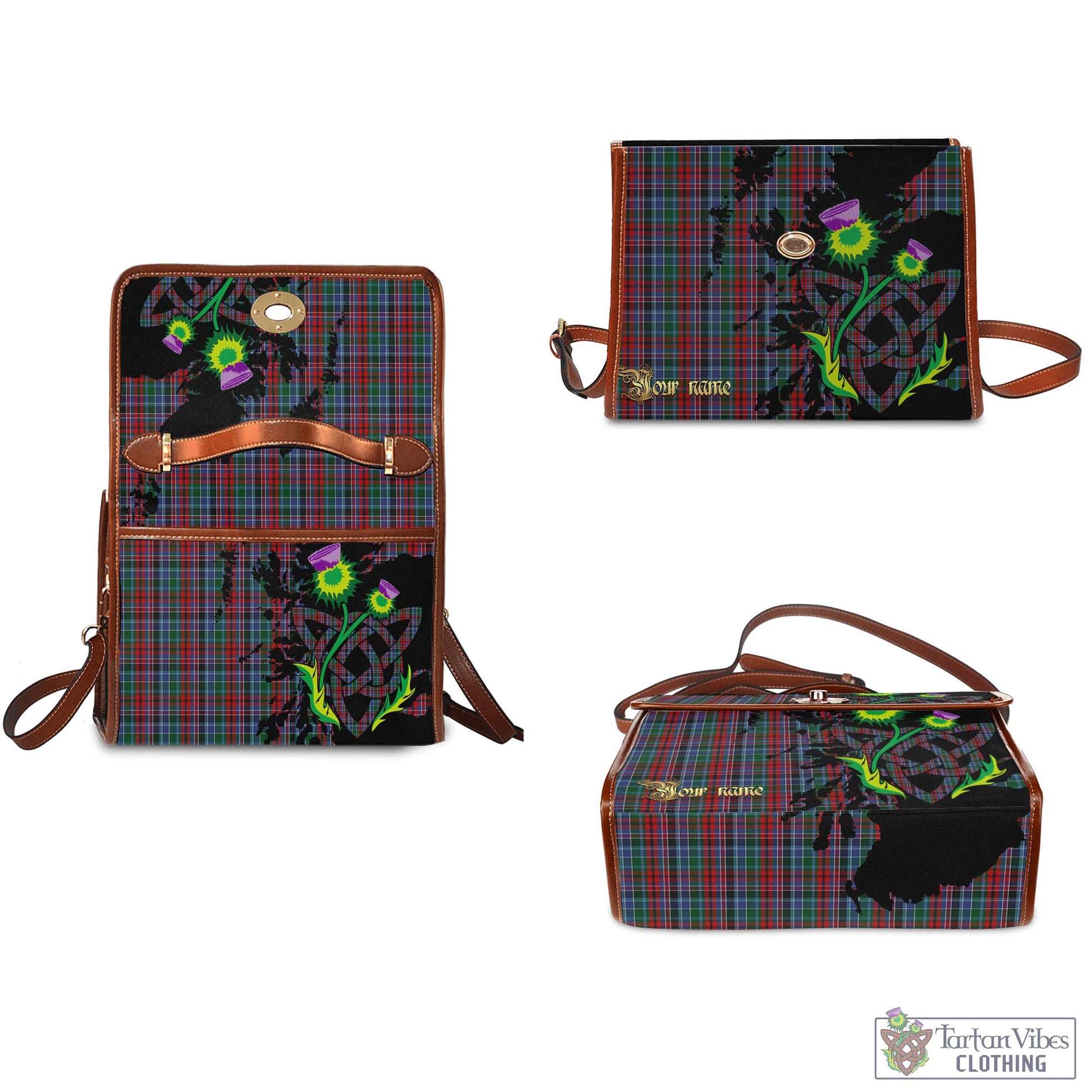 Tartan Vibes Clothing Gordon Red Tartan Waterproof Canvas Bag with Scotland Map and Thistle Celtic Accents