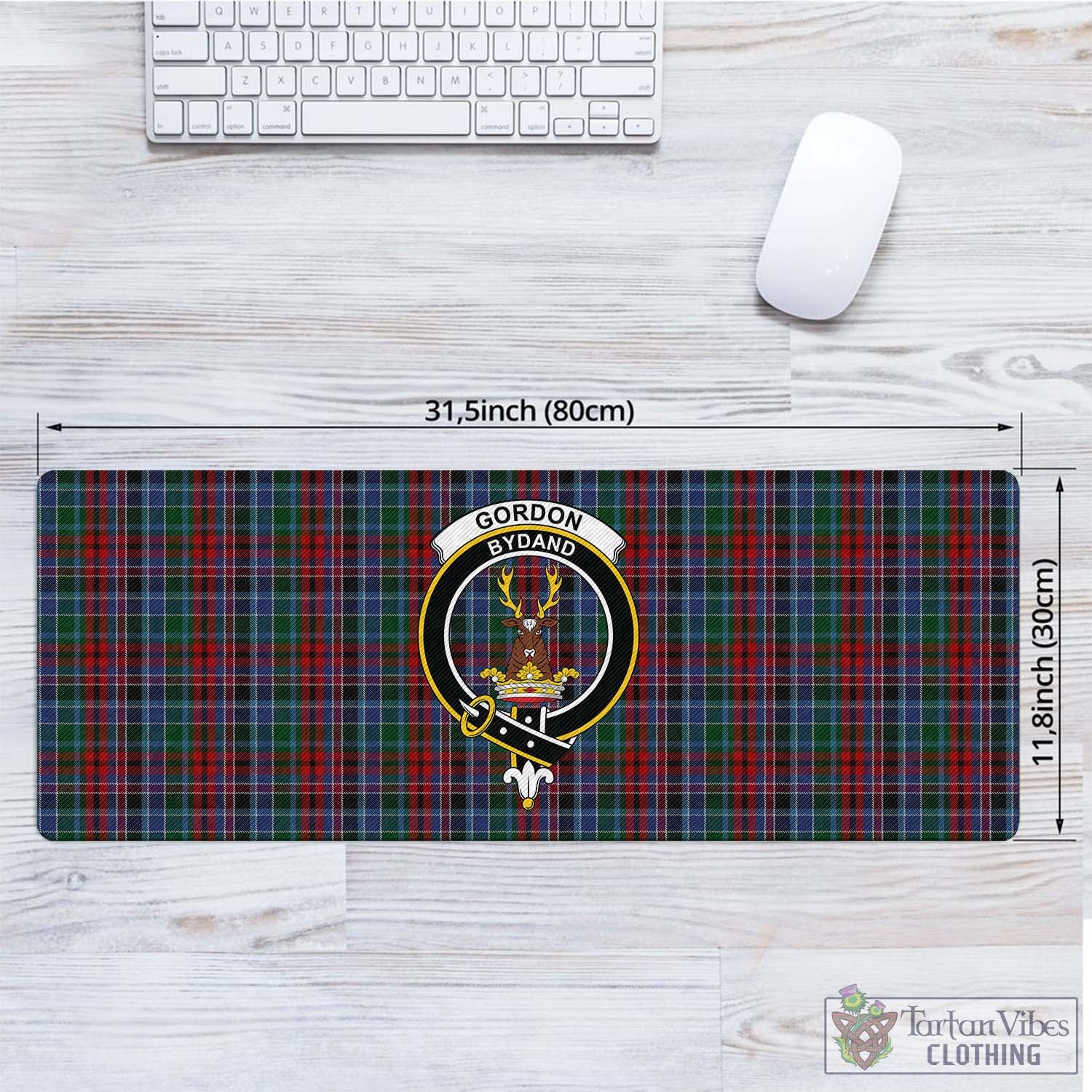 Tartan Vibes Clothing Gordon Red Tartan Mouse Pad with Family Crest