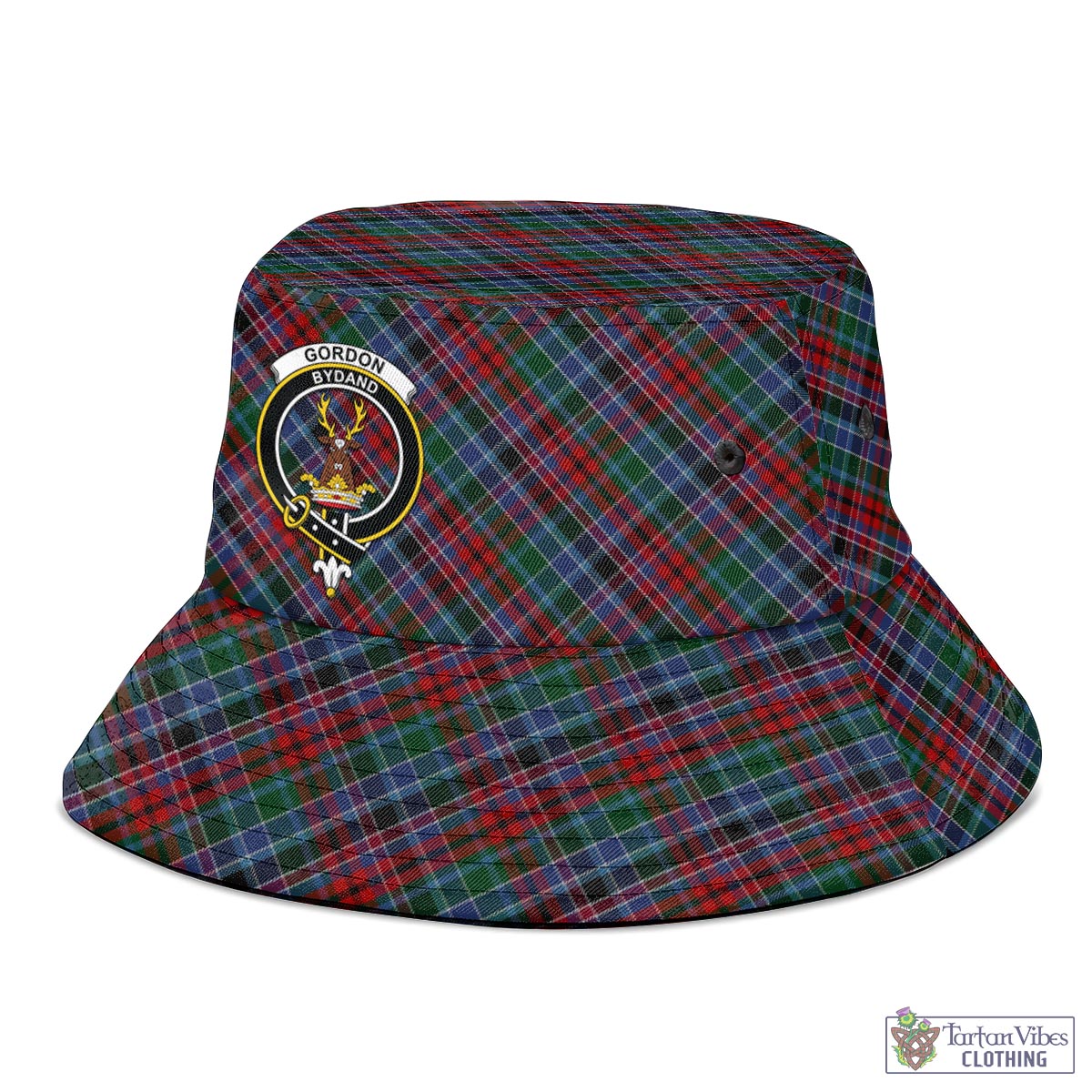 Tartan Vibes Clothing Gordon Red Tartan Bucket Hat with Family Crest