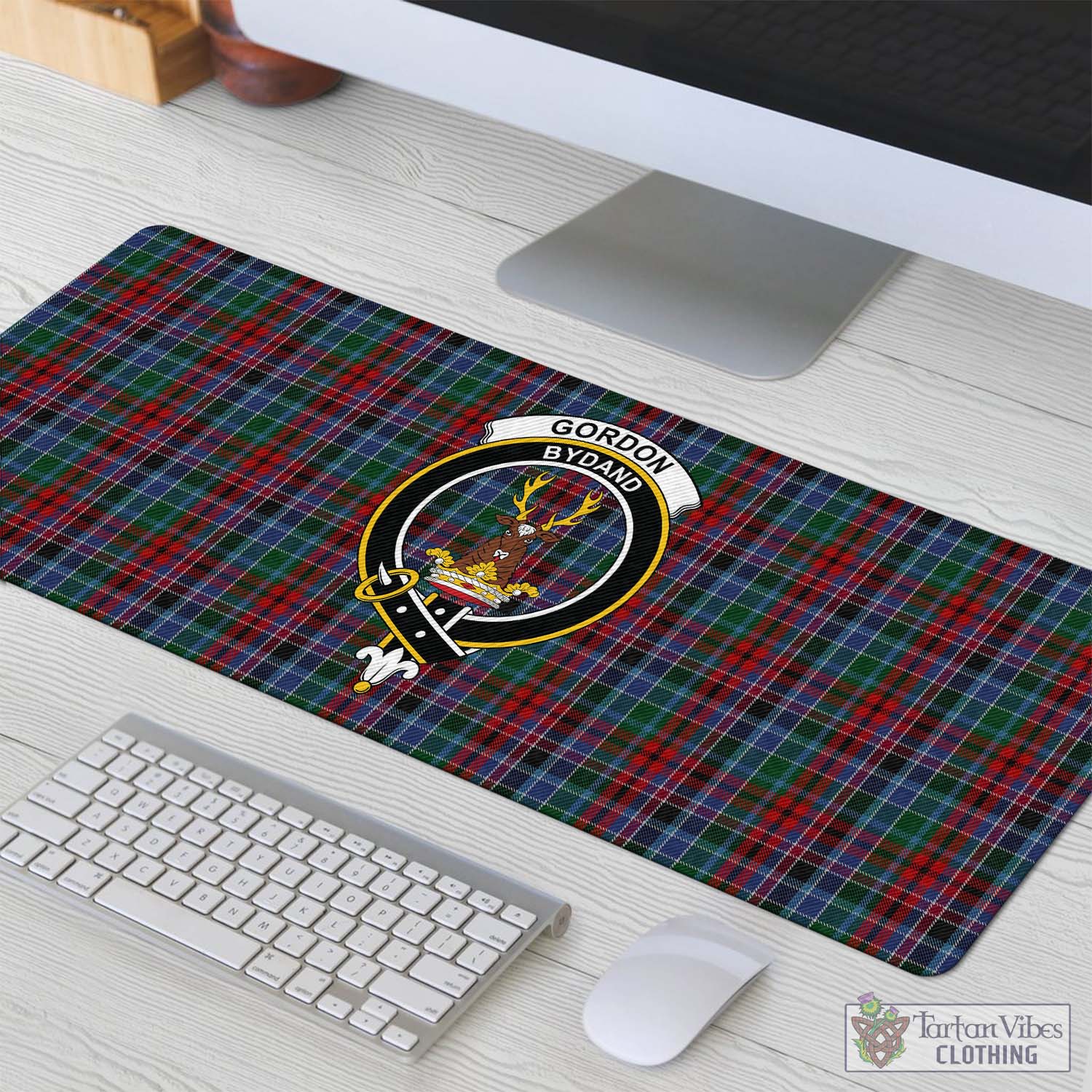 Tartan Vibes Clothing Gordon Red Tartan Mouse Pad with Family Crest