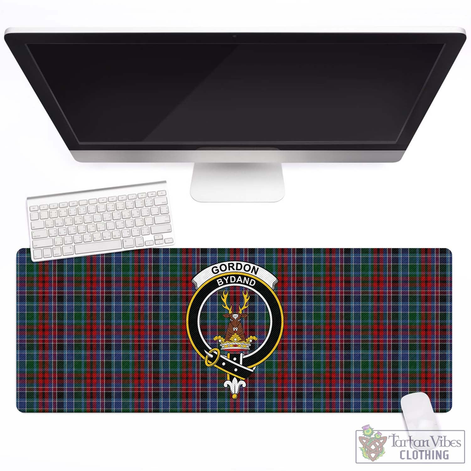 Tartan Vibes Clothing Gordon Red Tartan Mouse Pad with Family Crest