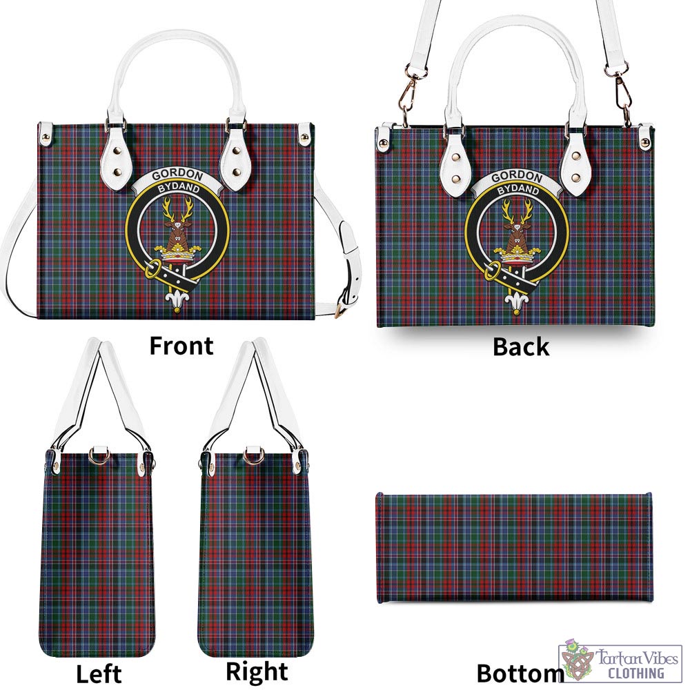 Tartan Vibes Clothing Gordon Red Tartan Luxury Leather Handbags with Family Crest