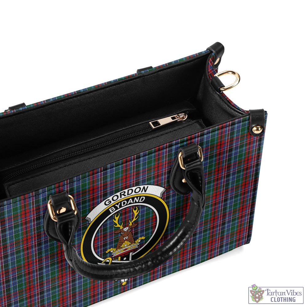 Tartan Vibes Clothing Gordon Red Tartan Luxury Leather Handbags with Family Crest