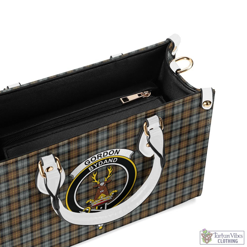 Tartan Vibes Clothing Gordon Weathered Tartan Luxury Leather Handbags with Family Crest