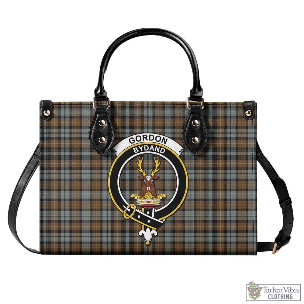 Tartan Vibes Clothing Gordon Weathered Tartan Luxury Leather Handbags with Family Crest