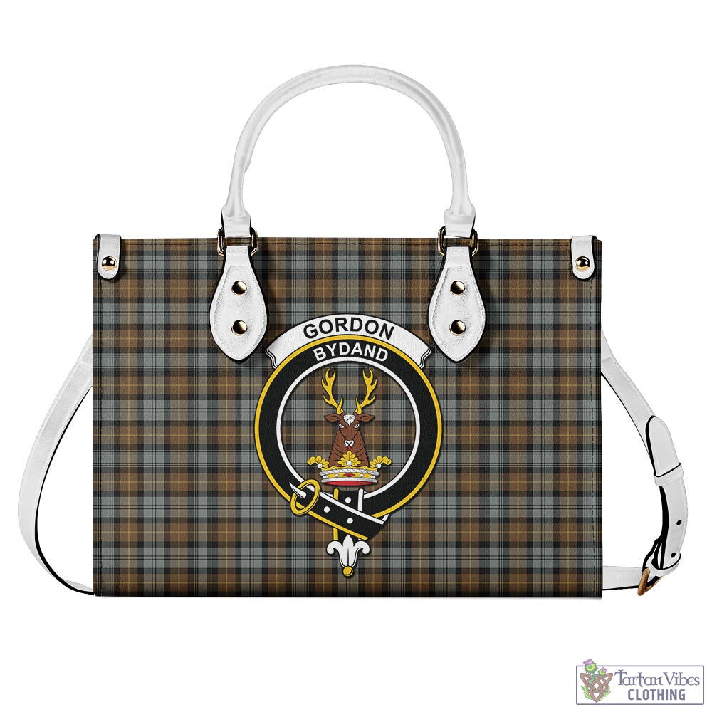 Tartan Vibes Clothing Gordon Weathered Tartan Luxury Leather Handbags with Family Crest