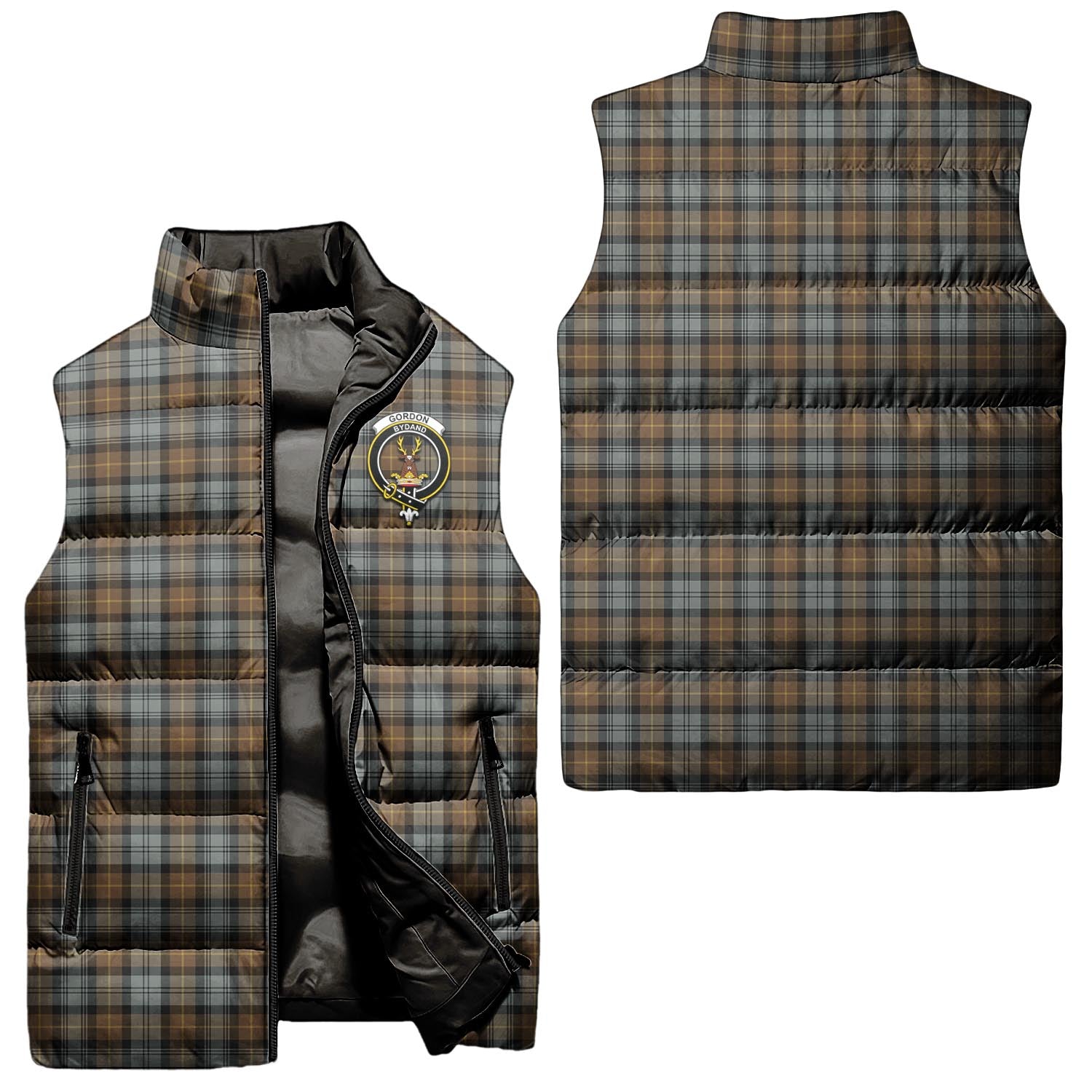 Gordon Weathered Tartan Sleeveless Puffer Jacket with Family Crest Unisex - Tartanvibesclothing