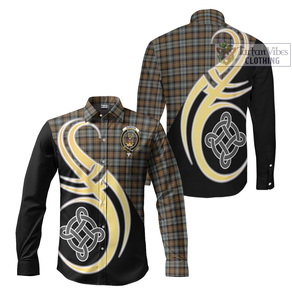 Gordon Weathered Tartan Long Sleeve Button Shirt with Family Crest and Celtic Symbol Style Men's Shirt S - Tartan Vibes Clothing