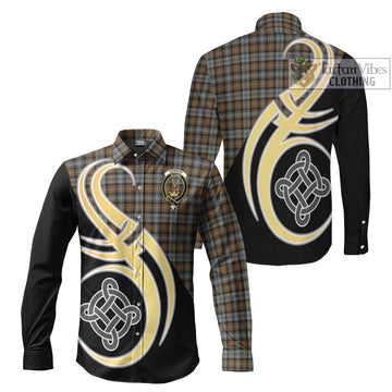 Gordon Weathered Tartan Long Sleeve Button Shirt with Family Crest and Celtic Symbol Style