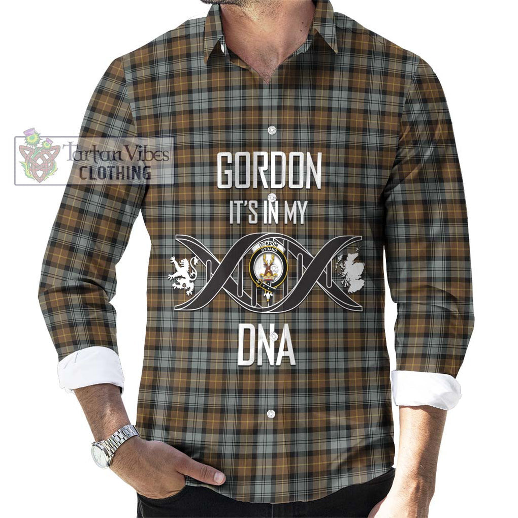 Gordon Weathered Tartan Long Sleeve Button Shirt with Family Crest DNA In Me Style Men's Shirt S - Tartanvibesclothing Shop