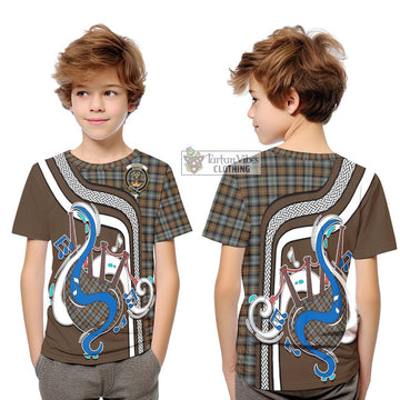 Gordon Weathered Tartan Kid T-Shirt with Epic Bagpipe Style