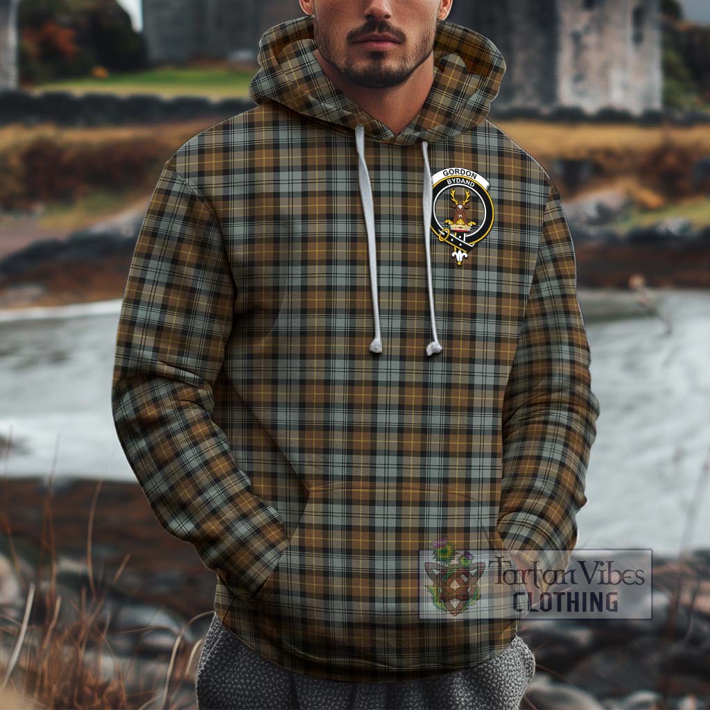 Tartan Vibes Clothing Gordon Weathered Tartan Cotton Hoodie with Family Crest