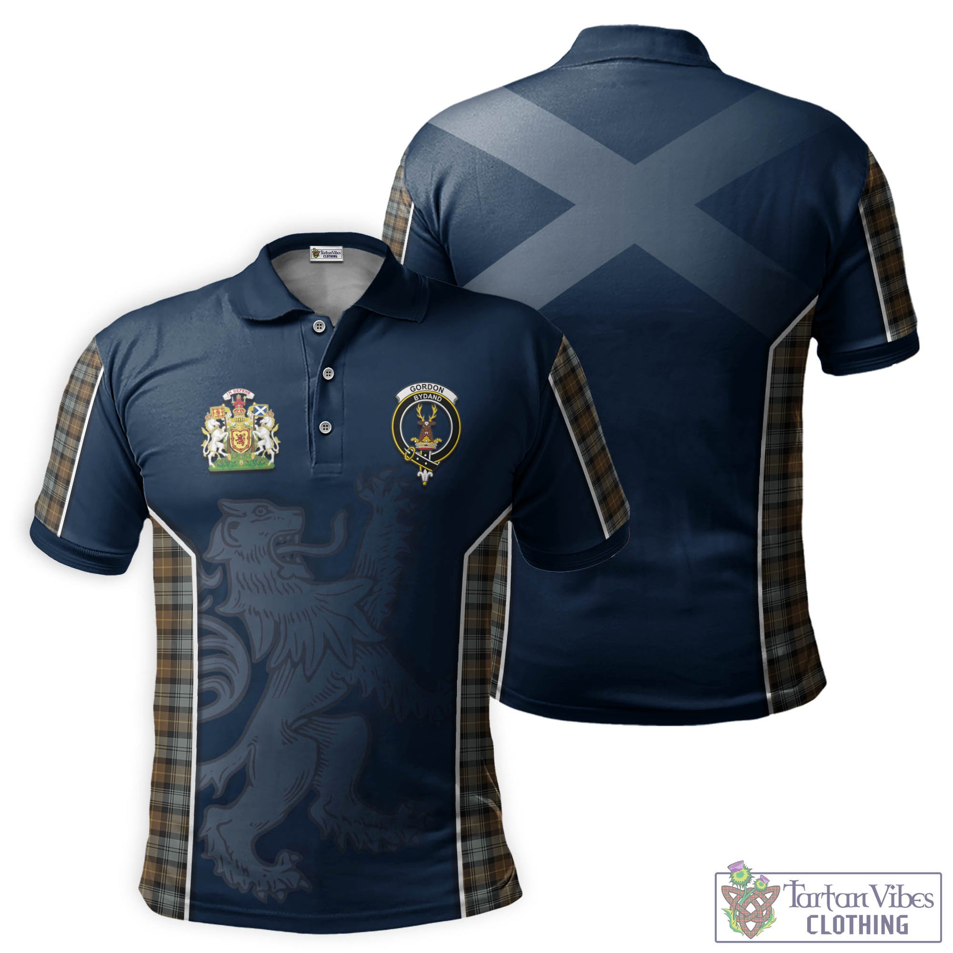 Tartan Vibes Clothing Gordon Weathered Tartan Men's Polo Shirt with Family Crest and Lion Rampant Vibes Sport Style