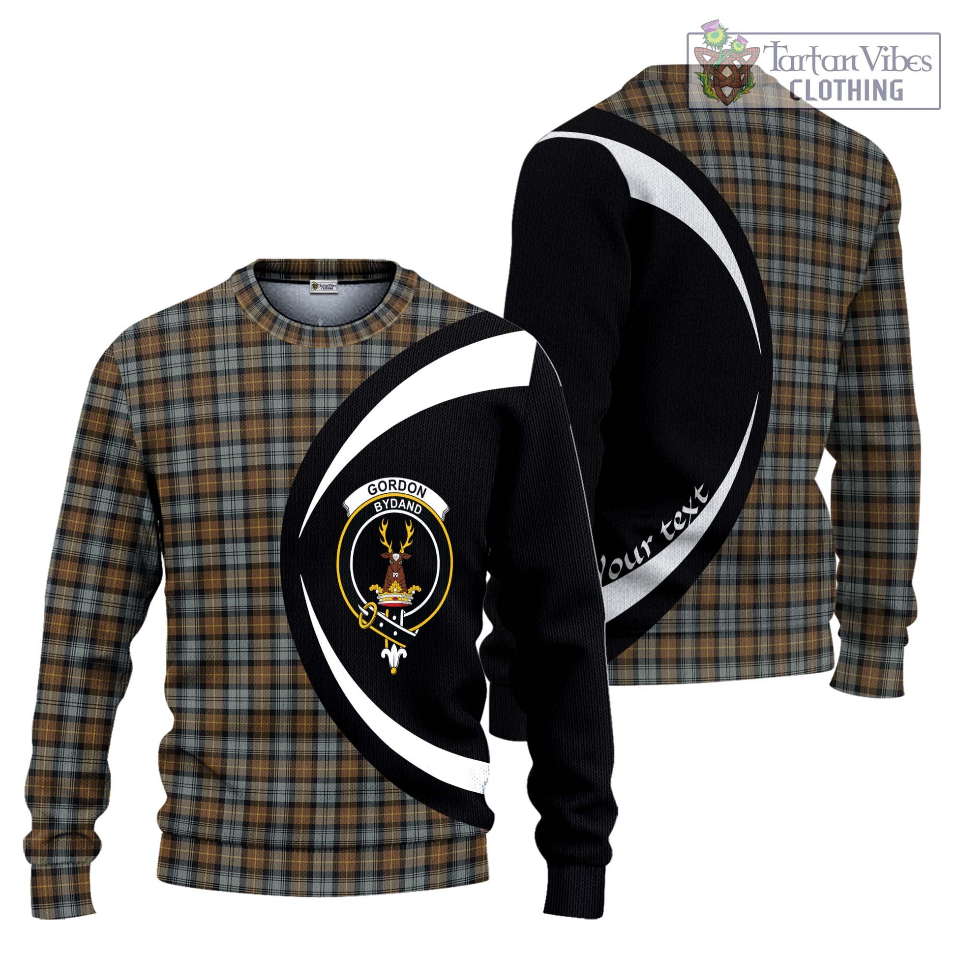 Gordon Weathered Tartan Ugly Sweater with Family Crest Circle Style Unisex - Tartan Vibes Clothing