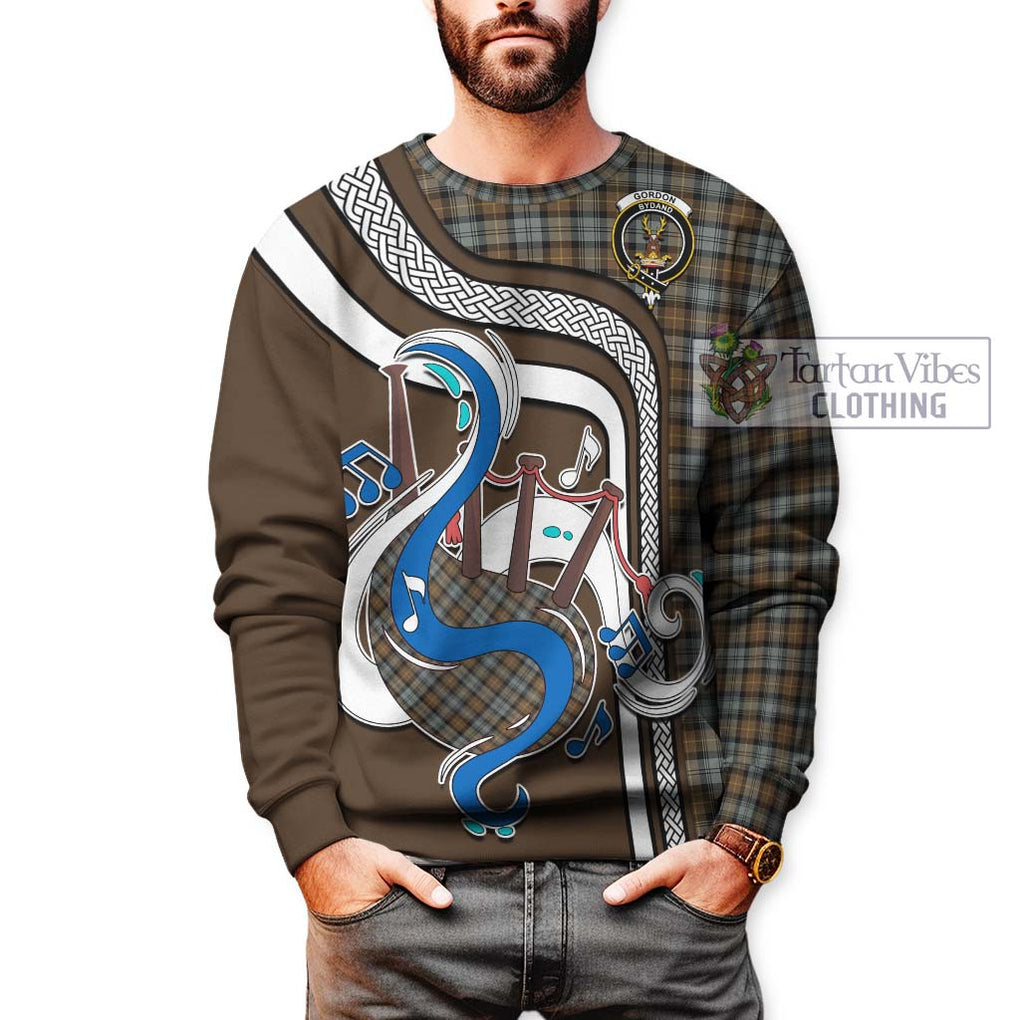 Tartan Vibes Clothing Gordon Weathered Tartan Sweatshirt with Epic Bagpipe Style