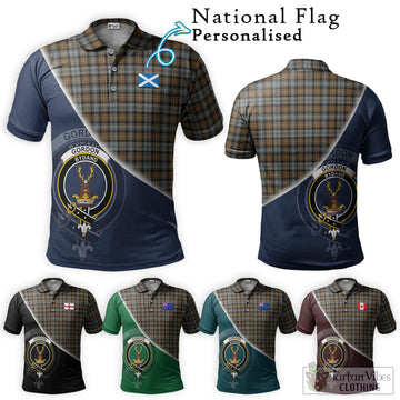 Gordon Weathered Tartan Polo Shirt with Personalised National Flag and Family Crest Half Style