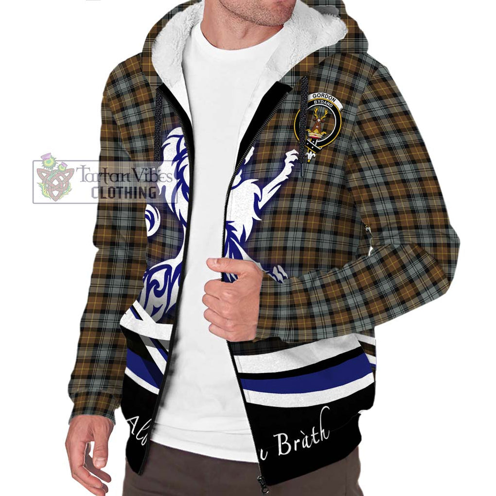 Gordon Weathered Tartan Sherpa Hoodie with Alba Gu Brath Regal Lion Emblem Unisex S - Tartanvibesclothing Shop