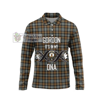 Gordon Weathered Tartan Long Sleeve Polo Shirt with Family Crest DNA In Me Style